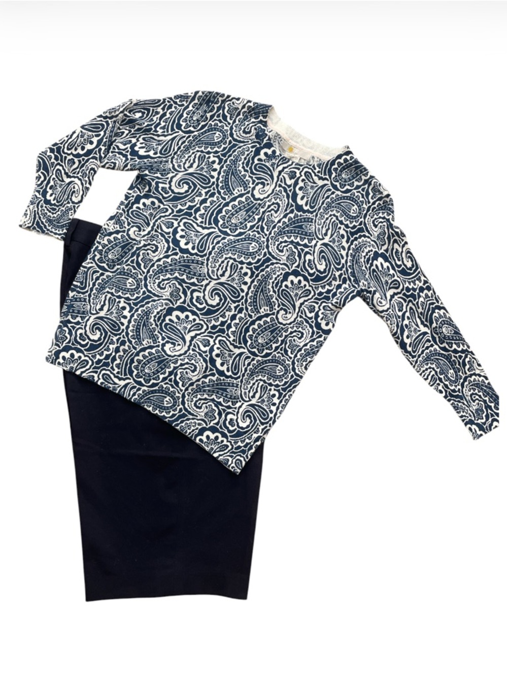 Boden Blue Paisley Linen Cotton Crewneck Sweater Size S NWT
